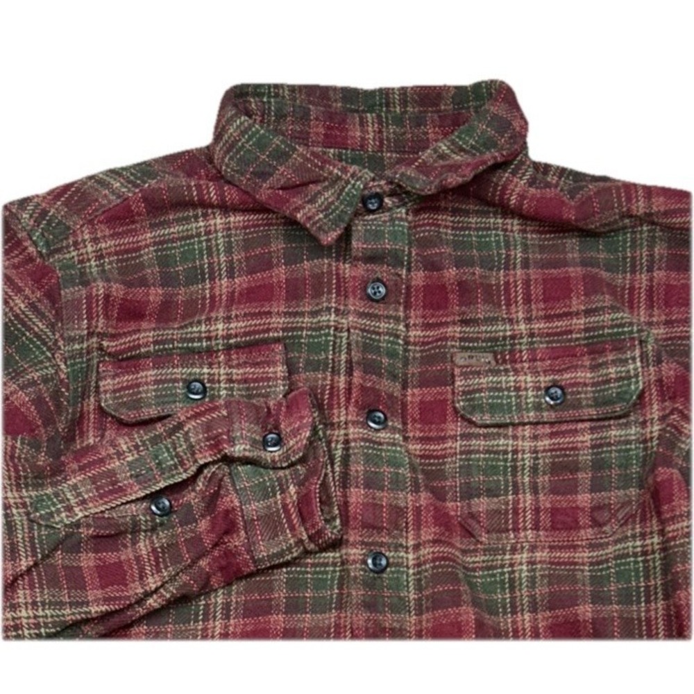 Orvis Mens Flannel Button Shirt Jacket Hand Pockets XL Plaid Long Sleeve Cotton
